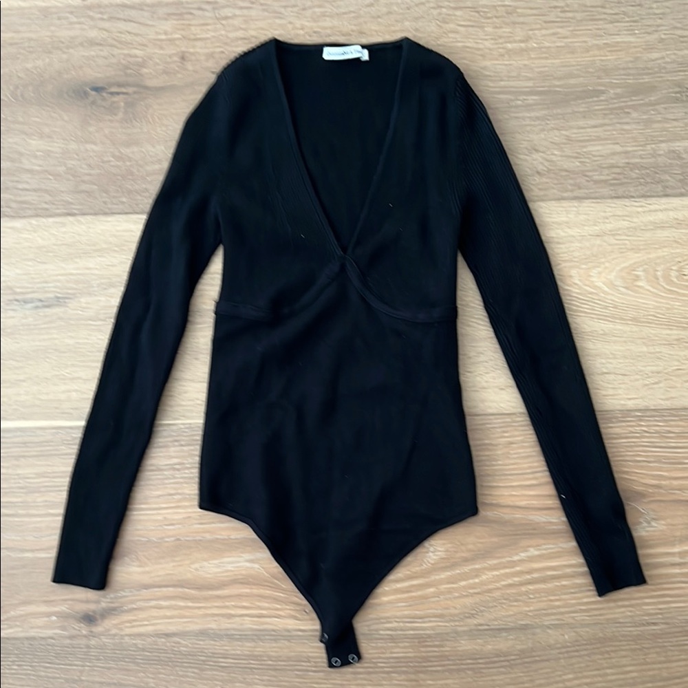 Abercrombie & Fitch Black Ribbed Long Sleeve Bodysuit
